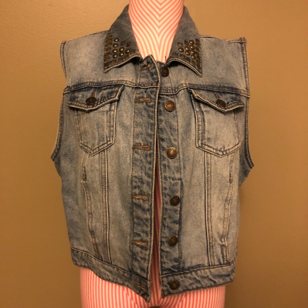 Forever 21 Denim Vest with Studded Collar